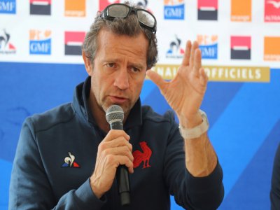 Le sélectionneur du XV de France Fabien Galthié, en conférence de presse, le 30 janvier 2020 à Nice - VALERY HACHE [AFP]