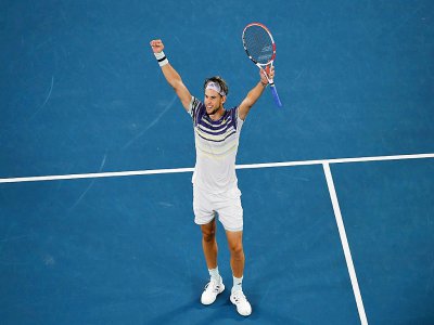 L'Autrichien Dominic Thiem, qualifié pour la finale de l'Open d'Australie, après son succès contre l'Allemand Alexander Zverev, le 31 janvier 2020 à Melbourne - Greg Wood [AFP]