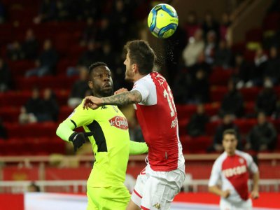 Stevan Jovetic, dos au but, ouvre le score de la tête pour Monaco contre Angers à Louis II, le 4 février 2020 - VALERY HACHE [AFP]