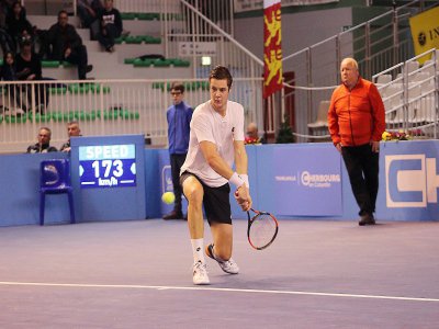 Maxime Janvier a remporté son match de 16e de finale du Challenger de tennis de Cherbourg, contre Hugo Grenier, le mardi 11 février. - Arnold Godfriaux