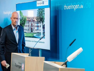 Le Premier ministre élu de Thuringe, Thomas Kemmerich, s'apprête à donner une conférence de presse à Erfurt, le 6 février 2020 - JENS SCHLUETER [AFP/Archives]