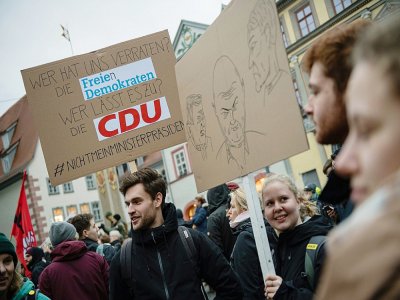 Manifestation contre le parti d'extrême droite AfD, le 6 janvier 2020 à Erfurt, en ex-RDA - JENS SCHLUETER [AFP/Archives]