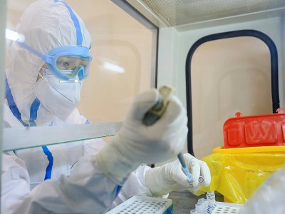 Un tec teste des échantillons de virus, le 19 février 2020 à Hengyang, en Chine - STR [AFP]
