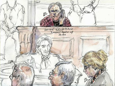 Croquis d'audience du 29 mars 2011 montrant Dieter Krombach lors de son procès aux assises à Paris - BENOIT PEYRUCQ [AFP/Archives]
