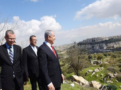 Le Premier ministre Benjamin Netanyahu près de la colonie israélienne de Har Homa, le 20 février 2020 - DEBBIE HILL [POOL/AFP/Archives]