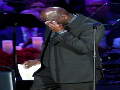 Michael Jordan ému aux larmes après son discours pour l'hommage à Kobe Bryant, le 24 février 2020 à Los Angeles - KEVORK DJANSEZIAN [GETTY IMAGES NORTH AMERICA/AFP]