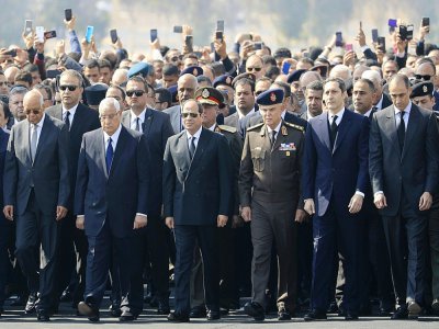 Le président égyptien Abdel Fattah al-Sissi lors des funérailles de l'ex-président Hosni Moubarak, le 26 février 2020, au Caire - Khaled DESOUKI [AFP]
