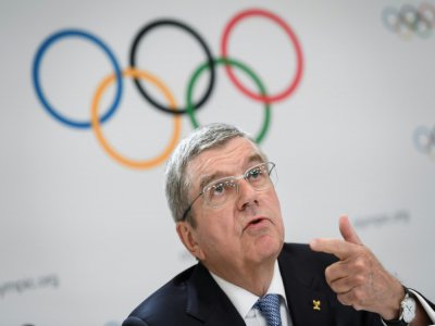 Le président du Comité international olympique Thomas Bach lors de la conférence de presse concluant la session du CIO à Lausanne le 10 janvier 2020. - FABRICE COFFRINI [AFP]
