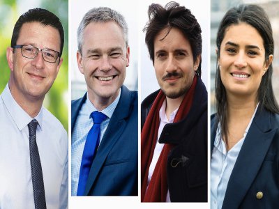 Benoît Arrivé, tête de liste de "Passion Commune" ; David Margueritte, de "L'Avenir en tête"; Barzin Viel-Bonyadi, de la "Coopérative citoyenne" ; Sonia Krimi, de la liste "Pour vous !". 