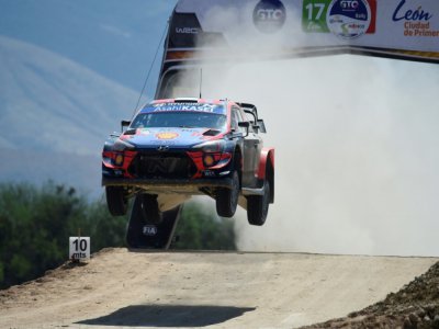 La Hyundai i20 pilotée par l'Estonien Ott Tänak durant la 3e manche du championnat du monde des rallyes 2020, le rallye du Mexique, le 14 mars 2020. - ALFREDO ESTRELLA [AFP]