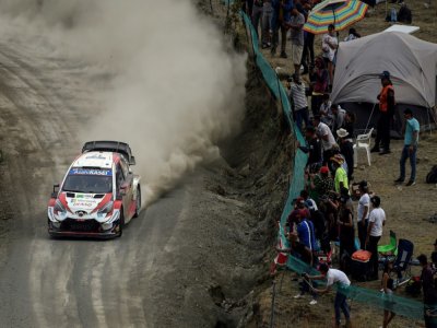 La Toyota Yaris du Français Sébastien Ogier durant le rallye du Mexique, disputé près de Leon, dans l'état du Guanajuato, le 14 mars 2020. - ALFREDO ESTRELLA [AFP]