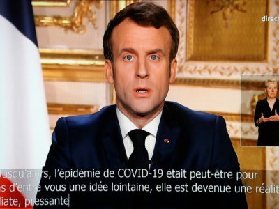 Emmanuel Macron s'exprime depuis l'Elysée sur les mesures prises pour freiner l'épidémie de coronavirus, le 16 mars 2020 - Ludovic Marin [AFP]