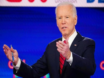 Joe Biden, candidat à la primaire démocrate, lors du débat du débat télévisé sur CNN, le 16 mars 2020 à Washington - Mandel NGAN [AFP]