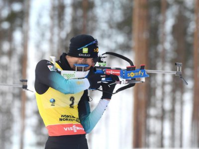 Le biathlète français Martin Fourcade pendant la poursuite 12,5 km de Coupe du monde de biathlon, le 14 mars à Kiontiolahti en Finlande - Jussi Nukari [Lehtikuva/AFP/Archives]