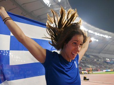 La perchiste grecque Katerina Stefanidi après la finale du concours de la perche des Mondiaux d'athlétisme le 29 septembre 2019 à Doha - Kirill KUDRYAVTSEV [AFP/Archives]