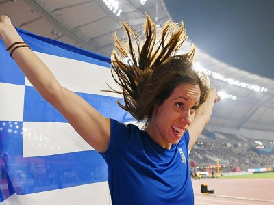 La perchiste grecque Katerina Stefanidi, médaillée de bronze aux Mondiaux de Doha, le 29 septembre 2019, est hostile au maintien des Jeux de Tokyo - Kirill KUDRYAVTSEV [AFP/Archives]