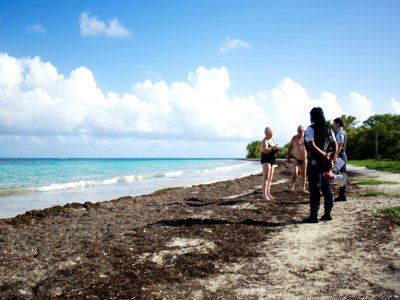 Des policiers en patrouille sur les plages des Salines, à Gosier, le 20 mars 2020 en Guadeloupe - Cédrick-Isham Calvados [AFP]