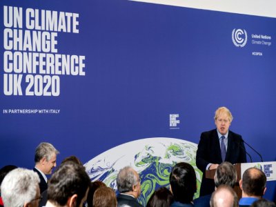 Le Premier ministre britannique Boris Johnson parle lors de la présentation de la COP26, le 4 février 2020 à Londres - Chris J Ratcliffe [POOL/AFP/Archives]