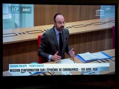 Edouard Philippe devant la mission d'information parlementaire en visioconférence à l'Assezmblée à paris le 1er avril 2020 - Thomas SAMSON [AFP]