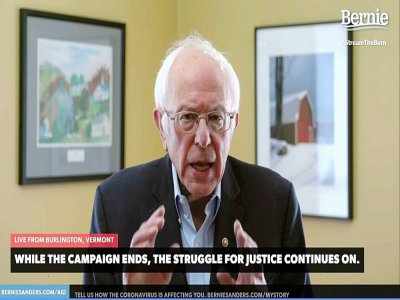 Bernie Sanders lors de l'annonce de son retrait de la campagne présidentielle américaine, le 8 avril 2020 - - [Bernie Sanders Presidential Campaign/AFP]