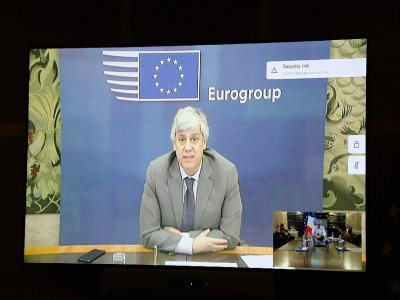 Le président de l'eurogroupe Mario Centeno le 9 avril 2020, lors d'une vidéoconférence avec le ministère français de l'économie, à Paris - Ludovic MARIN [AFP]