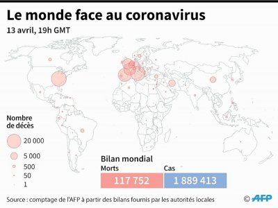 Le monde face au coronavirus, au 13 avril à 19h GMT - Simon MALFATTO [AFP]