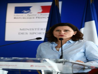 La ministre des Sports, Roxana Maracineanu, en conférence de presse sur le Covid-19 à Paris, le 9 mars 2020 - Martin BUREAU [AFP/Archives]