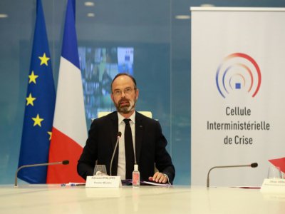 Le Premier ministre Edouard Philippe lors d'une visioconférence avec les préfets, le 29 avril 2020 à Paris - Ludovic MARIN [AFP]