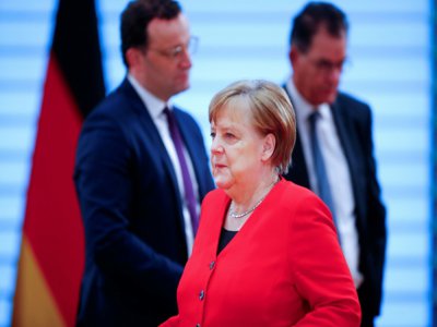 La chancelière allemande Angela Merkel, le 6 mai 2020 à Berlin - HANNIBAL HANSCHKE [POOL/AFP]