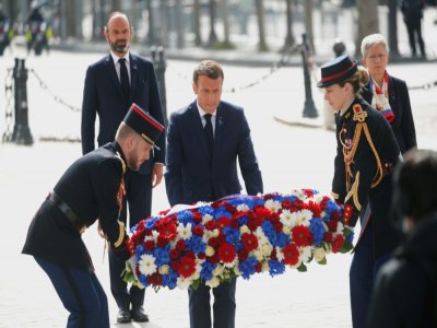 Le président Emmanuel Macron lors de la cérémonie du 8-Mai, le 8 mai 2020 à Paris - CHARLES PLATIAU [POOL/AFP]