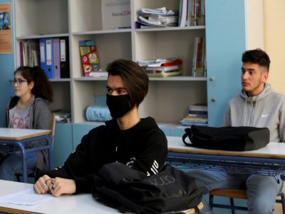 Reprise des cours dans un lycée à Athènes le 11 mai 2020 - ORESTIS PANAGIOTOU [AFP]