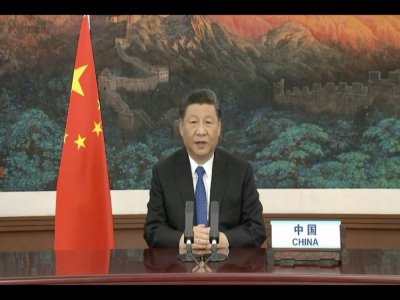 Le président chinois Xi Jinping en visioconférence, le 18 mai 2020 à Pékin, à l'ouverture virtuelle de l'Assemblée mondiale de la santé réunissant les 194 pays de l'OMS - - [World Health Organization/AFP]
