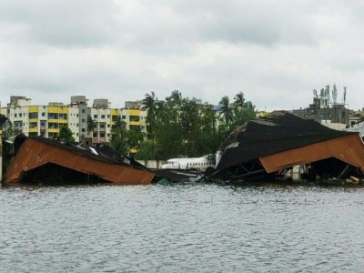 L'aéroport international de Calcutta inondé après le passage du cyclone Amphan, le 21 mai 2020 - - [AFP]