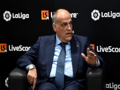 Le président de la Ligue espagnole de football, Javier Tebas, en conférence de presse à Madrid, le 12 septembre 2019 - PIERRE-PHILIPPE MARCOU [AFP/Archives]