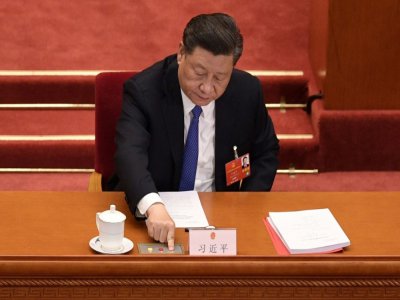 Le président chinois Xi Jinping lors de la session finale de l'Asemblée nationale populaire, le 28 mai 2020 à Pékin - NICOLAS ASFOURI [AFP]