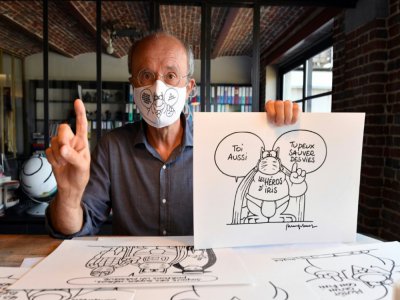 Le dessinateur belge Philippe Geluck, créateur du Chat, sur "le monde d'après" le coronavirus, le 2 juin 2020 à Bruxelles - JOHN THYS [AFP]