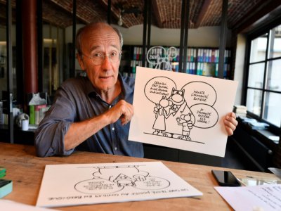 Le dessinateur belge Philippe Geluck, créateur du Chat, sur "le monde d'après" le coronavirus, le 2 juin 2020 à Bruxelles - JOHN THYS [AFP]