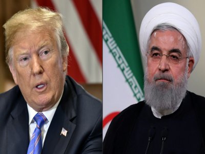 Le président américain Donald Trump le 18 juillet 2018 à Washington (gauche) le président iranien Hassan Rohani (droite) lors d'un discours télévisé le 2 mai 2018 à Téhéran - Nicholas Kamm, HO [AFP]