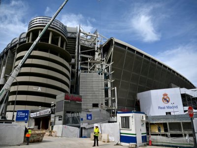 Le stade Santiago-Bernabeu, à Madrid, en travaux le 12 mars 2020. - GABRIEL BOUYS [AFP/Archives]