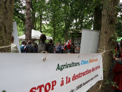 Les militants ont échangé des informations sur le projet à l'entrée de la forêt du Madrillet.