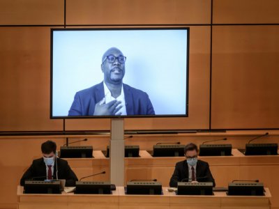 Philonise Floyd s'exprime dans une vidéo diffusée au Conseil des droits de l'Homme de l'ONU à Genève le 17 juin 2020 - Fabrice COFFRINI [AFP]