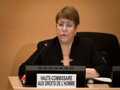 La Haut-Commissaire des Nations Unies aux droits de l'homme, Michelle Bachelet au Conseil des droits de l'homme le 17 juin 2020 à Genève - Fabrice COFFRINI [AFP/Archives]