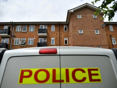 Un véhicule de la police devant le lieu le 21 juin 2020 où la veille a eu lieu une attaque au couteau, à Reading (ouest de Londres) - Ben STANSALL [AFP]