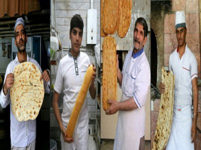 Photo-montage, créé le 24 juin 2020, de quatre boulangers iraniens posant avec quatre types de pains différents, dans leurs boulangeries respectives, à Téhéran - ATTA KENARE [AFP]