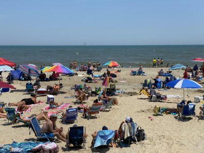 Bain de soleil sur la plage de Chincoteague, le 27 juin 2020 en Virginie - Daniel SLIM [AFP]