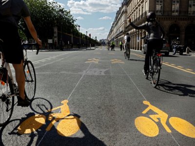 La rue de Rivoli à Paris, désormais réservée aux vélos, le 19 mai 2020 - THOMAS COEX [AFP/Archives]