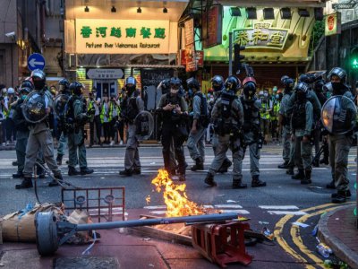 Lors de la manifestation d'opposants à la loi sur la sécurité nationale, à Hong Kong le 1er juillet 2020 - Anthony WALLACE [AFP]