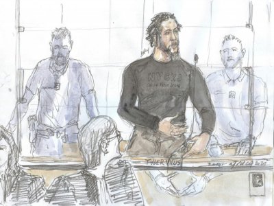 Dessin de presse représentant Tyler Vilus, lors de son procès aux assises de Paris, le 25 juin 2020 - Benoit PEYRUCQ [AFP/Archives]