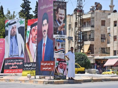 Des posters de candidats aux élections législatives à Alep (Syrie), le 15 juillet 2020 - - [AFP/Archives]