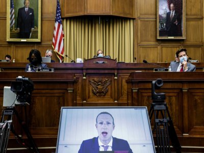 Mark Zuckerberg défend l'acquisition d'Instagram et les pratiques de Facebook en matière de concurrence devant la Commission judiciaire au Congrès américain le 29 juillet 2020 - Graeme JENNINGS [POOL/AFP]